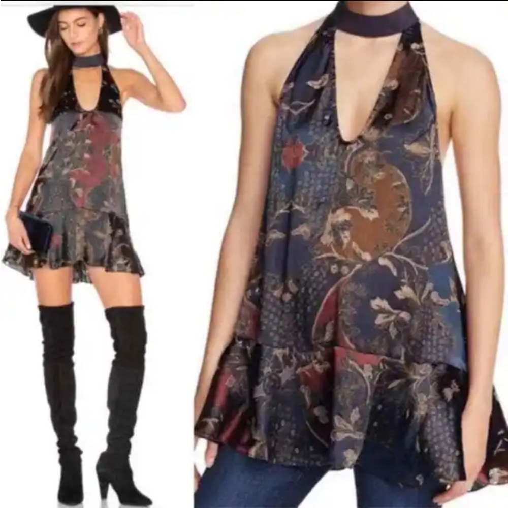 Free People Lady Love Tunic Dress Mini Velvet Silk